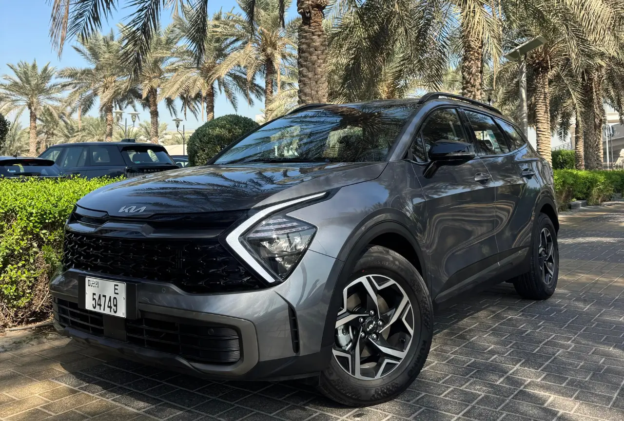 Grey Kia Sportage 2026 front three-quarter view in Dubai