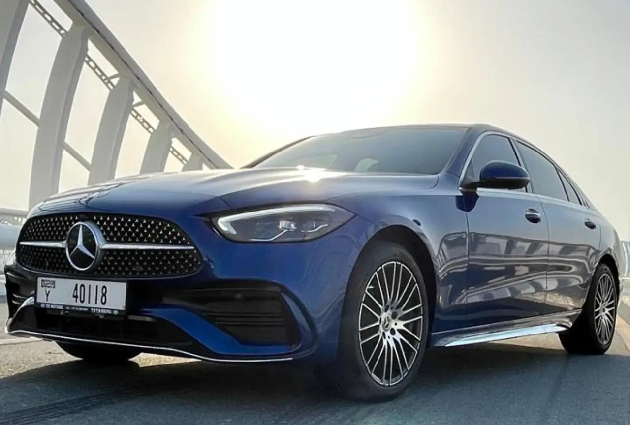 Blue Mercedes C 300 L 2024 available for rental in Dubai